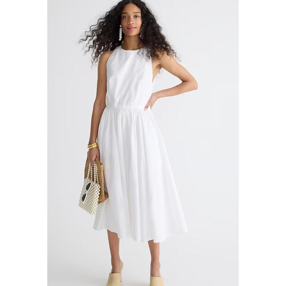 J.Crew Sleeveless Cotton Poplin Pleated Midi Dress White Dress Women's Size 6